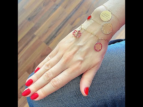 Medical Alert ID Multi Charm Bracelet for Women | 14k Yellow Gold Red Enamel | Charmed Medical Jewelry