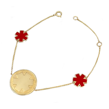 Medical Alert ID Multi Charm Bracelet for Women | 14k Yellow Gold Red Enamel | Charmed Medical Jewelry