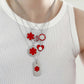 White Gold Medical Alert Heart Necklace with Red Enamel