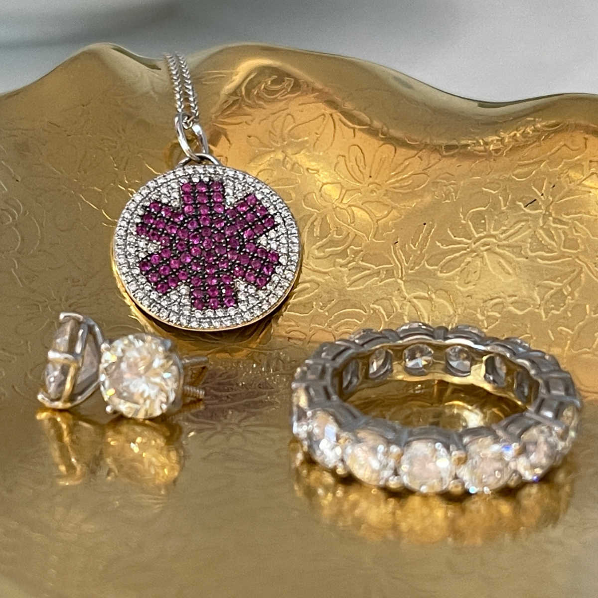 Gold Medical Alert Bracelet Diamond Ruby Charm | Medical Alert Necklaces, Bracelets & Jewelry for Women | Diabetic Bracelets | Charmed Medical Jewelry