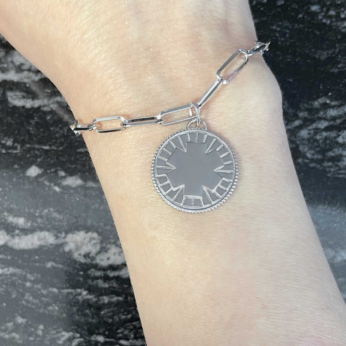 Sterling Silver Medical Alert Bracelet | Engraved Medallion ID | CHARMED Medical Jewelry