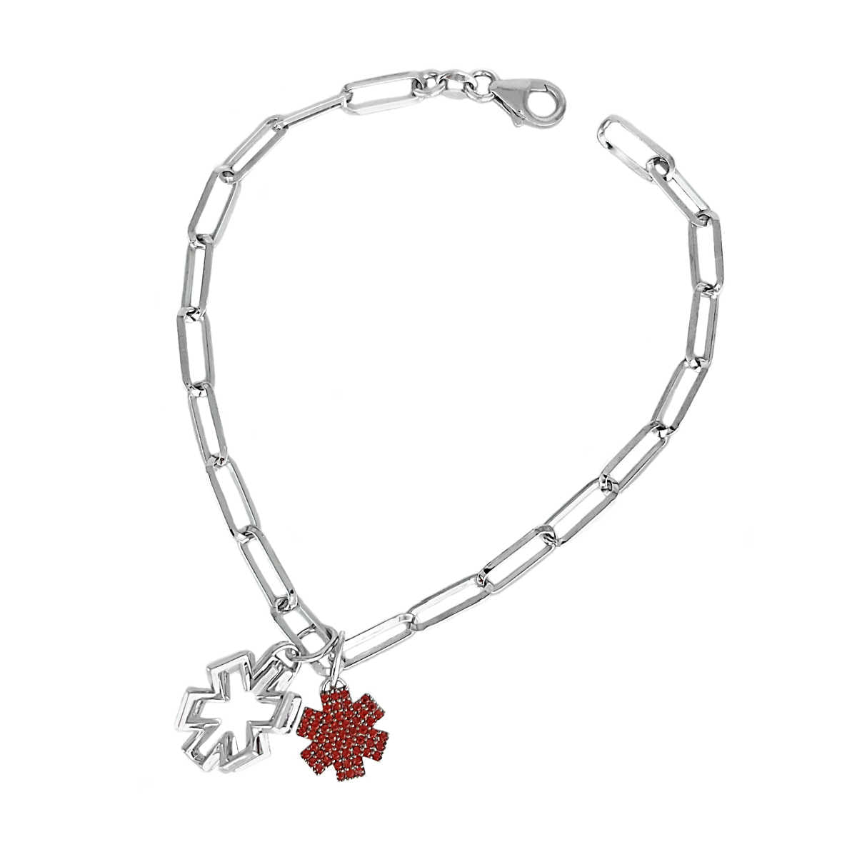 Sterling Silver & Garnet Star of Life Medical Bracelet