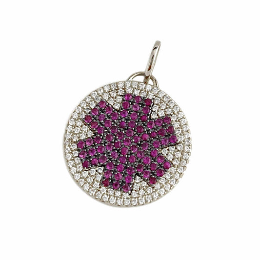 Medical ID Charm in 14k White Gold, Diamond, and Ruby. Medical Alert Pendant with Personalized Engraving