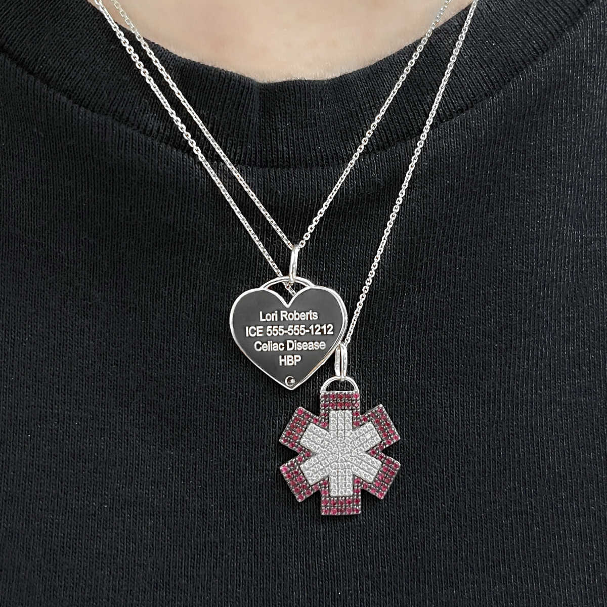 Gold Medical Alert Charm | Diamond & Ruby Star of Life Medical ID Pendant | Custom Engraved | CHARMED Medical Jewelry