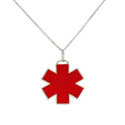 Gold Medical Alert Necklace | Star of Life Medical ID in White Gold & Red Enamel | Custom Engraved | CHARMED Medical Jewelry